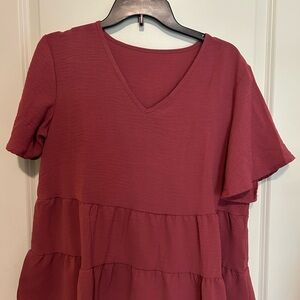 SHEIN Burgundy V-Neck Tiered Blouse